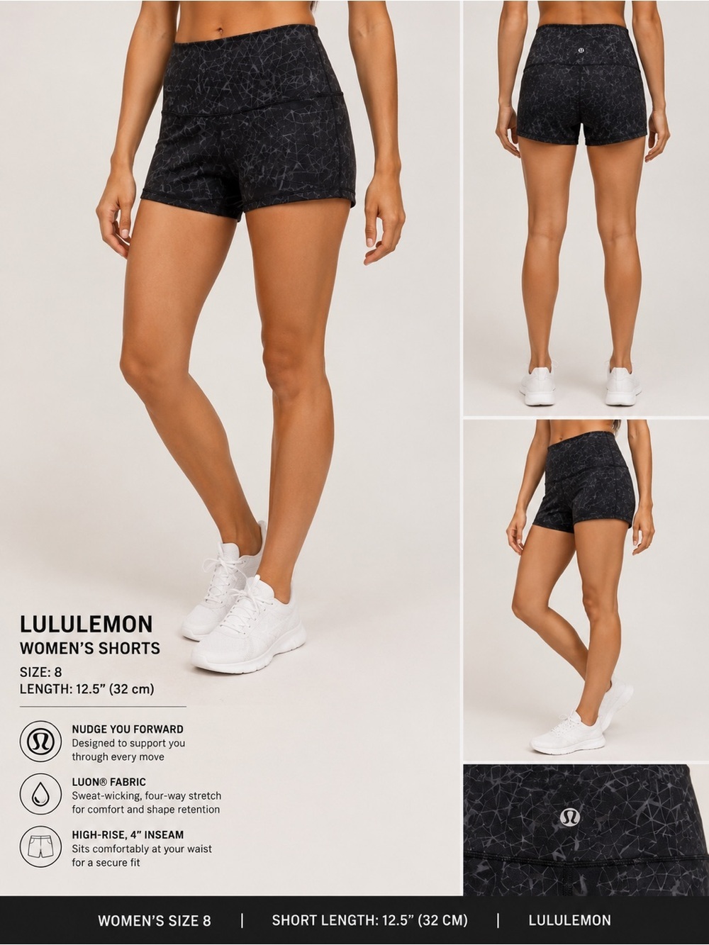 lululemon athletica Black Marbled High-Rise Athletic Shorts